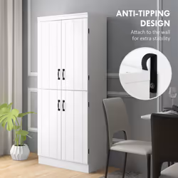 HOMCOM Kitchen Cupboard Storage Cabinet w/ 4 Doors and Adjustable Shelves,White - Additional view 4