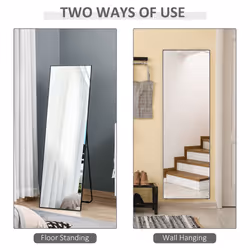 HOMCOM Full Length Mirror Floor Standing or Wall-Mounted, Dressing Mirror, Black