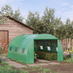 Outsunny Tunnel Greenhouse w/ PE Cover, Outdoor Plant House w/ Door & Window