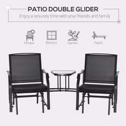Outsunny Double Glider Companion Rocking Chairs Loveseat Garden Table - Additional view 4