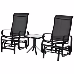 Outsunny 3 Pcs Rocking Chair Gliding Chair Set w/ Table for Patio Garden Black