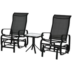 Outsunny 3 Pcs Rocking Chair Gliding Chair Set w/ Table for Patio Garden Black