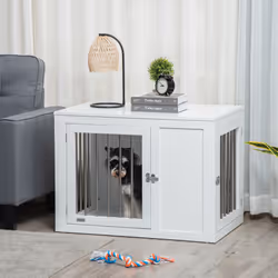 PawHut Furniture-Style Dog Crate End Table w/ 2 Doors, for Medium Dogs
