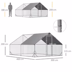 PawHut Walk In Chicken Run Large Galvanized Chicken Coop w/ Cover 3 x 4 x 2m - Additional view 6