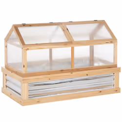 Outsunny Raised Garden Bed with Greenhouse Wooden Cold Frame Natural