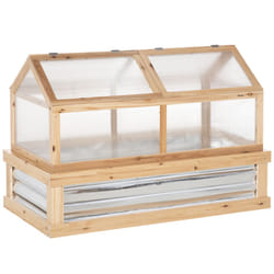 Outsunny Raised Garden Bed with Greenhouse Wooden Cold Frame Natural