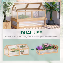 Outsunny Raised Garden Bed with Greenhouse Wooden Cold Frame Natural