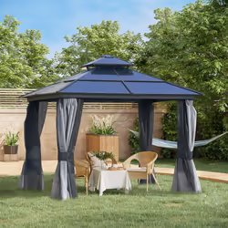 Outsunny 3x3(m) Polycarbonate Hardtop Gazebo w/ Double Roof & Aluminium Frame