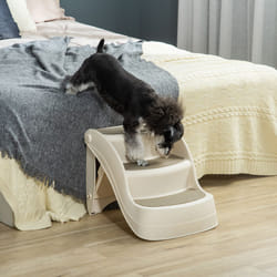 PawHut Foldable Pet Stairs 3 Steps with Non-slip Mats for Small Dogs, Cream