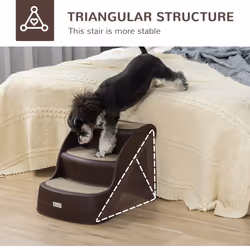 PawHut Foldable Pet Stairs 3 Steps with Non-slip Mats for Small Dogs, Brown - Additional view 4