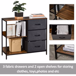 HOMCOM Chest Dresser Tower with 3 Drawers Storage Cabinet Organizer, Black - Additional view 4