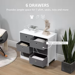 HOMCOM Chests of Drawer Fabric Dresser Storage Cabinet w/ 6 Drawers for Bedroom