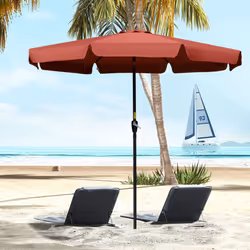 Outsunny 2.7m Patio Umbrella Garden Parasol with Crank, Ruffles 8 Ribs Wine Red