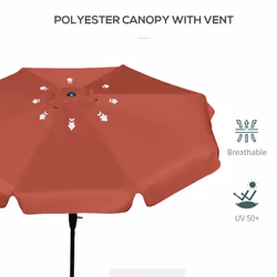 Outsunny 2.7m Patio Umbrella Garden Parasol with Crank, Ruffles 8 Ribs Wine Red - Additional view 4