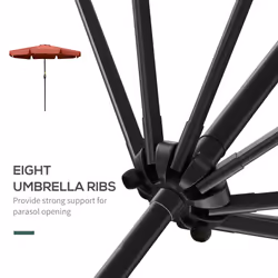 Outsunny 2.7m Patio Umbrella Garden Parasol with Crank, Ruffles 8 Ribs Wine Red - Additional view 5