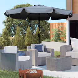 Outsunny 2.7m Patio Umbrella Garden Parasol with Crank, Ruffles, 8 Ribs, Grey