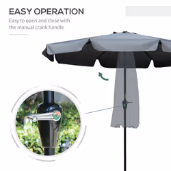 Outsunny 2.7m Patio Umbrella Garden Parasol with Crank, Ruffles, 8 Ribs, Grey - Additional view 4