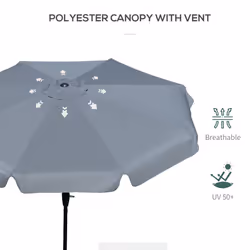 Outsunny 2.7m Patio Umbrella Garden Parasol with Crank, Ruffles, 8 Ribs, Grey - Additional view 5