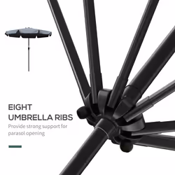 Outsunny 2.7m Patio Umbrella Garden Parasol with Crank, Ruffles, 8 Ribs, Grey - Additional view 6