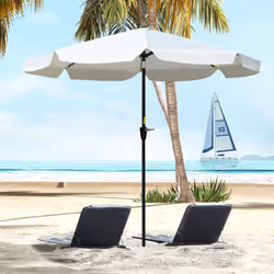 Outsunny 2.7m Patio Umbrella Garden Parasol with Crank, Ruffles, 8 Ribs, White