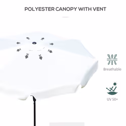 Outsunny 2.7m Patio Umbrella Garden Parasol with Crank, Ruffles, 8 Ribs, White - Additional view 4