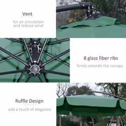 Outsunny 2.7m Garden Cantilever Banana Parasol Sun Shade w/ Crank, Green - Additional view 4