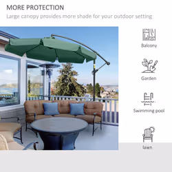 Outsunny 2.7m Garden Cantilever Banana Parasol Sun Shade w/ Crank, Green - Additional view 5