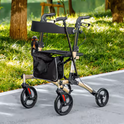 HOMCOM Folding Rollator, 4 Wheeled Aluminum Mobility Walker with Seat and Bag