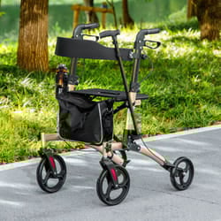 HOMCOM Folding Rollator, 4 Wheeled Aluminum Mobility Walker with Seat and Bag
