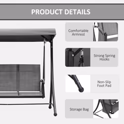 Outsunny 3 Seat Metal Fabric Backyard Balcony Patio Swing Chair w/ Canopy Grey - Additional view 5