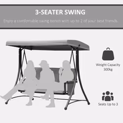 Outsunny 3 Seat Metal Fabric Backyard Balcony Patio Swing Chair w/ Canopy Grey - Additional view 6