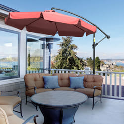 Outsunny 2.7m Garden Cantilever Banana Parasol Sun Shade w/ Crank, Wine Red