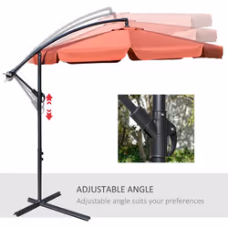 Outsunny 2.7m Garden Cantilever Banana Parasol Sun Shade w/ Crank, Wine Red