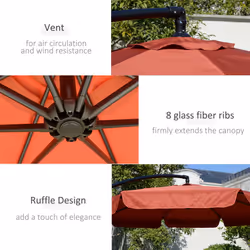 Outsunny 2.7m Garden Cantilever Banana Parasol Sun Shade w/ Crank, Wine Red - Additional view 4