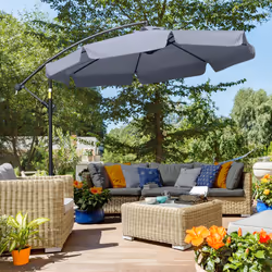 Outsunny 2.7m Garden Cantilever Banana Parasol Sun Shade w/ Crank, Dark Grey