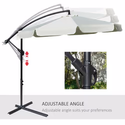 Outsunny 2.7m Garden Cantilever Banana Parasol Sun Shade w/ Crank, Cream White