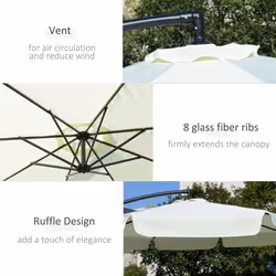 Outsunny 2.7m Garden Cantilever Banana Parasol Sun Shade w/ Crank, Cream White - Additional view 4