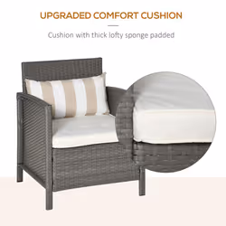 Outsunny 3 PC Outdoor Rattan Sofa Set w/ Chairs Coffee Table Cushion Light Grey - Additional view 4
