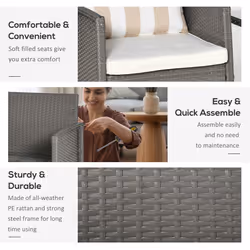 Outsunny 3 PC Outdoor Rattan Sofa Set w/ Chairs Coffee Table Cushion Light Grey - Additional view 5
