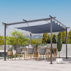 Outsunny 3.5x3.5m Pergola Metal Gazebo Backyard Porch Awning Retractable Canopy