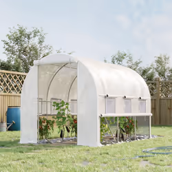 Outsunny 3 x 2 x 2m Polytunnel Green House w/ UV-resistant PE Cover, White