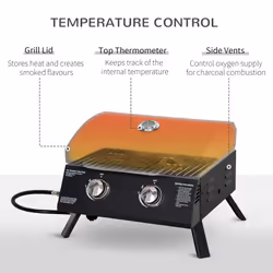 Outsunny Portable Tabletop Gas BBQ Grill Barbecue w/ 2 Burner Lid