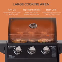 Outsunny 3 Burner Gas Grill Portable BBQ Trolley w/ 4 Wheels and Side Shelves