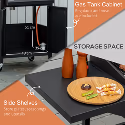 Outsunny 3 Burner Gas Grill Portable BBQ Trolley w/ 4 Wheels and Side Shelves - Additional view 4