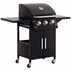 Outsunny 3 Burner Gas Grill Portable BBQ Trolley w/ 4 Wheels and Side Shelves - Additional view 8