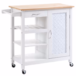 HOMCOM Kitchen Cart on Wheels Trolley with Embossed Door Panel, Drawer, White