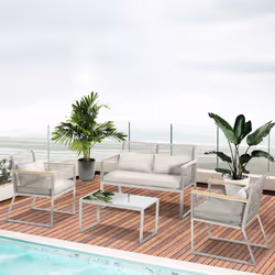 Outsunny 4 Pieces Rattan Garden Furniture Set for 4 Person, Grey