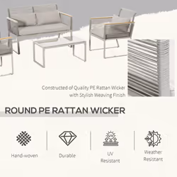 Outsunny 4 Pieces Rattan Garden Furniture Set for 4 Person, Grey