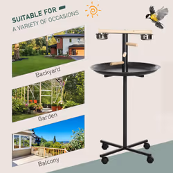 PawHut Metal Bird Table Play Stand, Bird Feeder Station with Wheels Feeding Bowl - Additional view 4