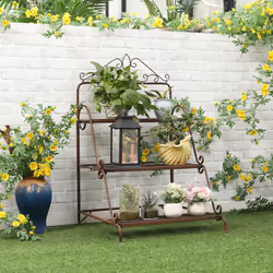 Outsunny 3 Tier Metal Plant Stand, Flower Pot Display Shelf Indoor & Outdoor
